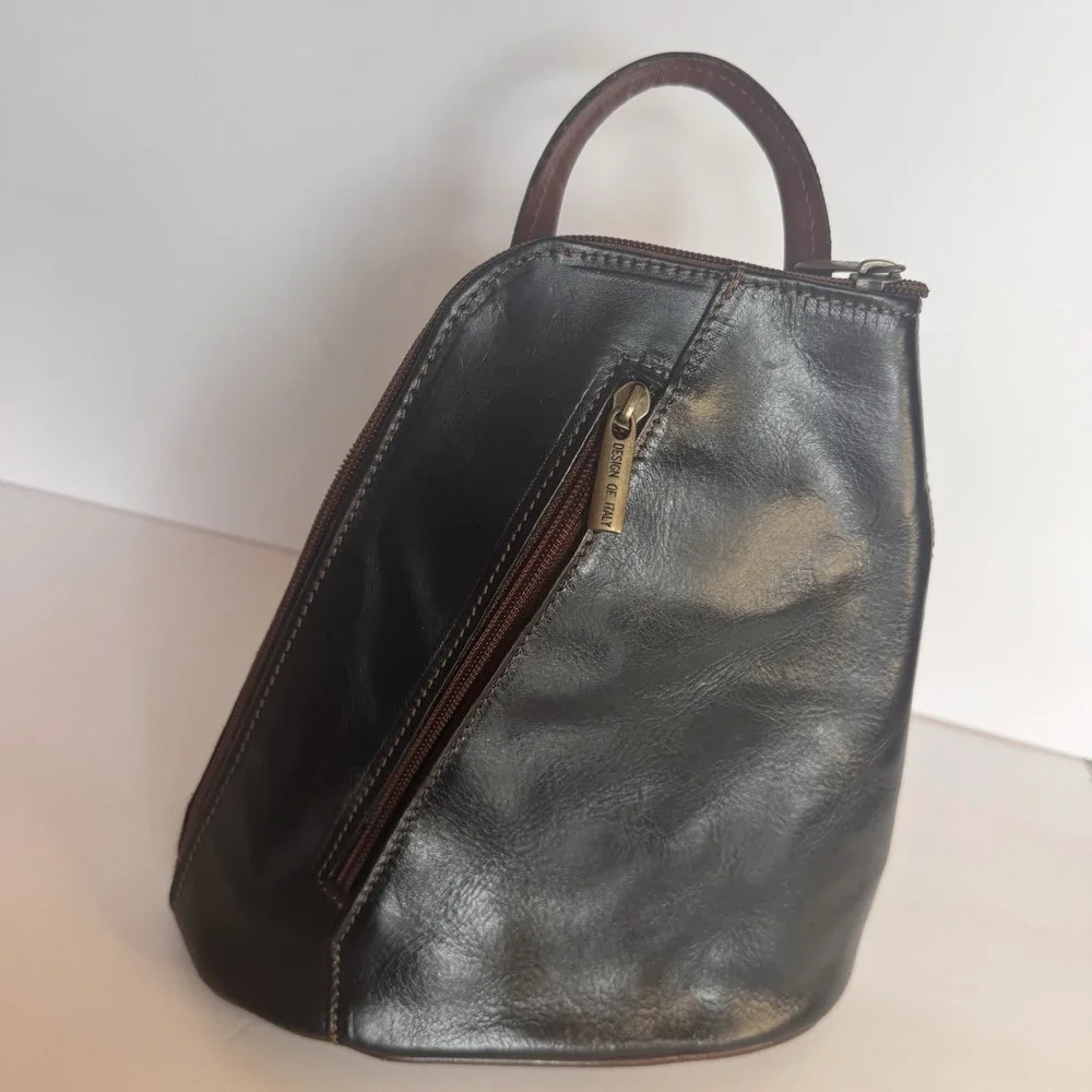 Italian Genuine Leather Top Handle Backpack Purse Brown Shoulder Bag Handbag